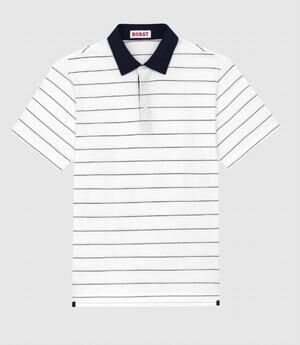 NEW BOAST men's heritage stripe polo shirt in white/navy